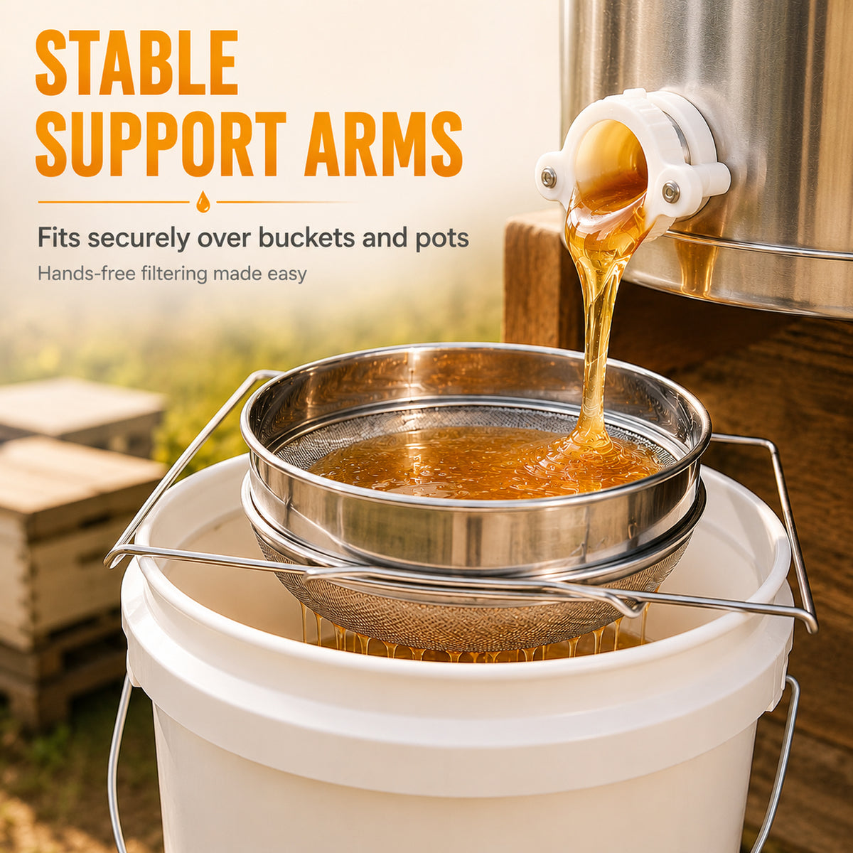 Stainless Steel Honey Filter Strainer, Double Sieve Honey Extractor Equipment for 5 Gallon Bucket, Beekeeping Supplies Metal Strainer