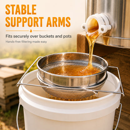 Stainless Steel Honey Filter Strainer, Double Sieve Honey Extractor Equipment for 5 Gallon Bucket, Beekeeping Supplies Metal Strainer