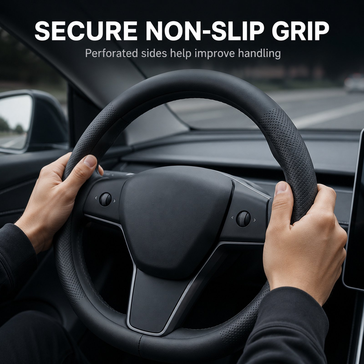 Nappa Leather Steering Wheel Cover Compatible with Tesla Model Y Accessories 2026 Juniper, Tesla Model 3 Accessories, Non-Slip Breathable Black Car Steering Wheel Cover, Y Protector