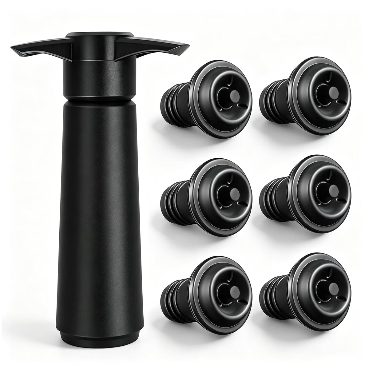 6 Pack Wine Stoppers Vacuum,Reusable Wine Bottle Stopper, Wine Savers Vacuum Pump Accessories, Compatible with Wine Vacuum Pump and Stopper Systems,Black