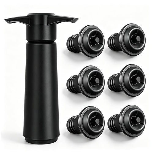 6 Pack Wine Stoppers Vacuum,Reusable Wine Bottle Stopper, Wine Savers Vacuum Pump Accessories, Compatible with Wine Vacuum Pump and Stopper Systems,Black