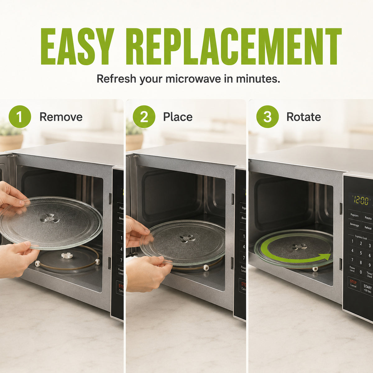 12 Inch Microwave Glass Plate Replacement for Whirlpool, Glass Turntable Plate Compatible with WMH31017 and WML55011, Replaces W11367904, W11291538, W10337247 and W11443145