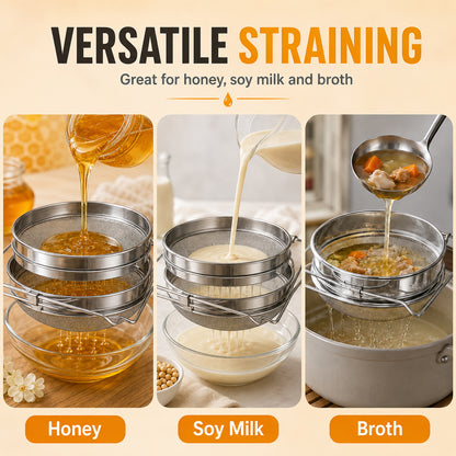 Stainless Steel Honey Filter Strainer, Double Sieve Honey Extractor Equipment for 5 Gallon Bucket, Beekeeping Supplies Metal Strainer