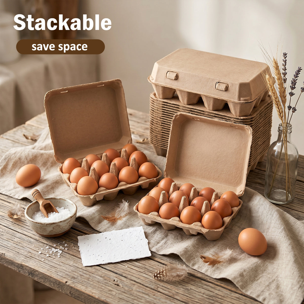 30 Pcs Blank Pulp Egg Cartons, 3×4 Size 12 Grid Pulp Egg Trays, Sturdy Molded Pulp Packaging for Farm Fresh Free-Range Imported Eggs