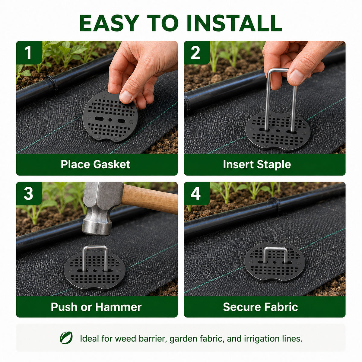 50 Pcs Garden Stakes Landscape Staples Set, 6 Inch 11 Gauge Heavy Duty Galvanized U-Shaped Pins with 50 Gaskets for Weed Barrier Fabric, Grass Sod, Artificial Turf & Yard Landscape, Weed Barrier