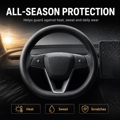 Nappa Leather Steering Wheel Cover Compatible with Tesla Model Y Accessories 2026 Juniper, Tesla Model 3 Accessories, Non-Slip Breathable Black Car Steering Wheel Cover, Y Protector