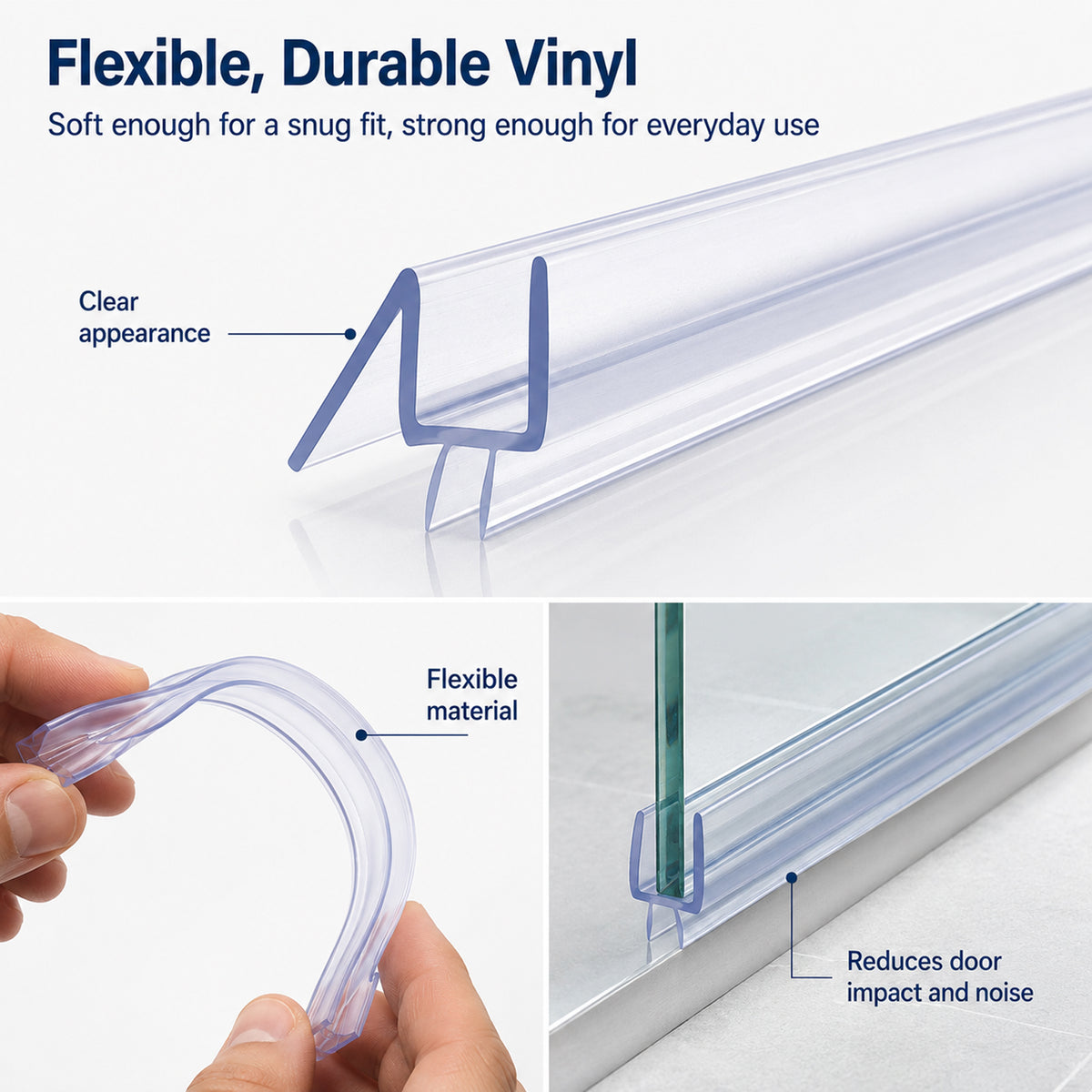 2-Pack Frameless Glass Shower Door Bottom Seal Strip, Effective Water Barrier Prevents Shower Water Leakage (3/8” x 39”)