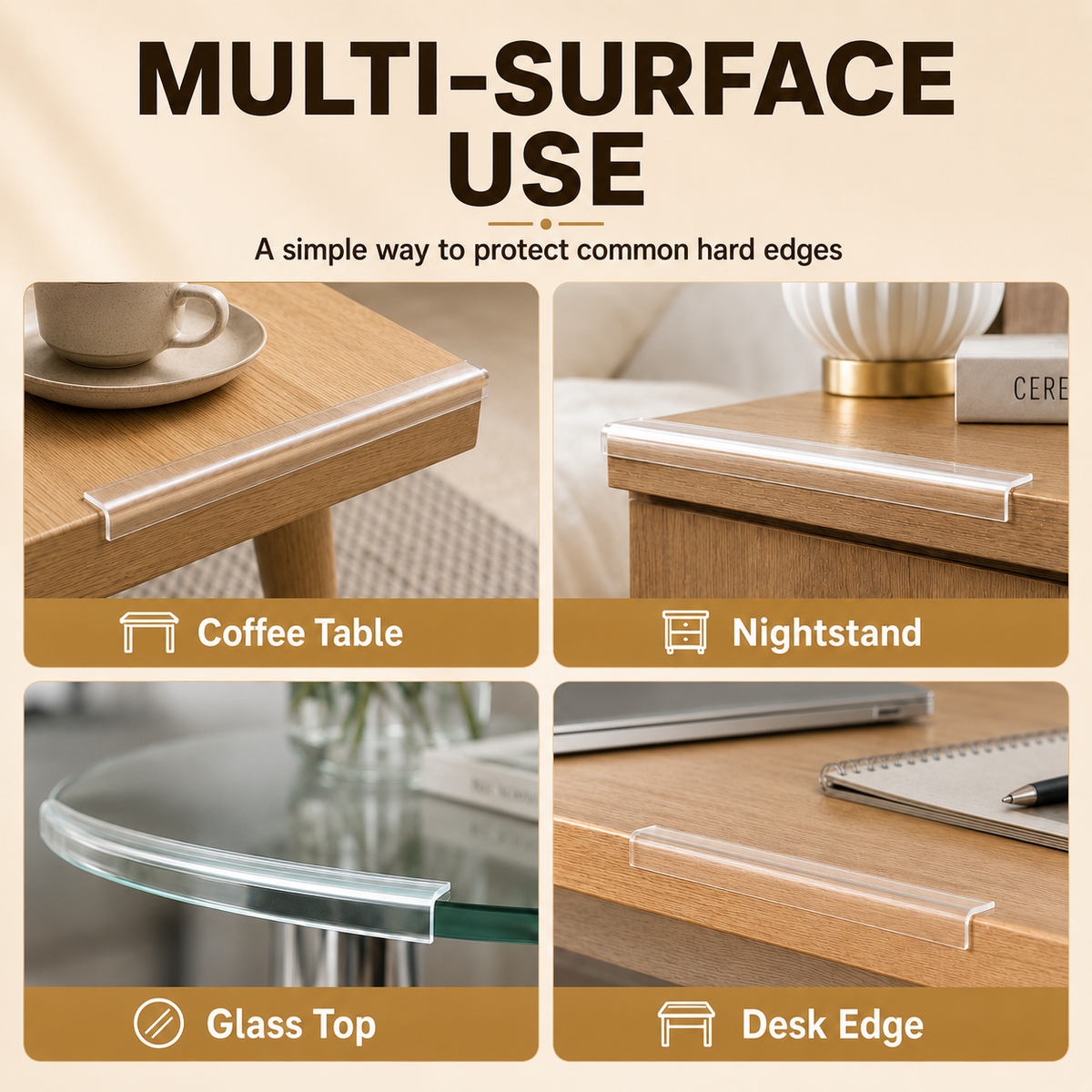 16.4 FT Clear Edge Protection Tape, 2 in Wide Soft PVC Self-Adhesive Furniture Edge Guard Tape for Tables and Baby Proofing