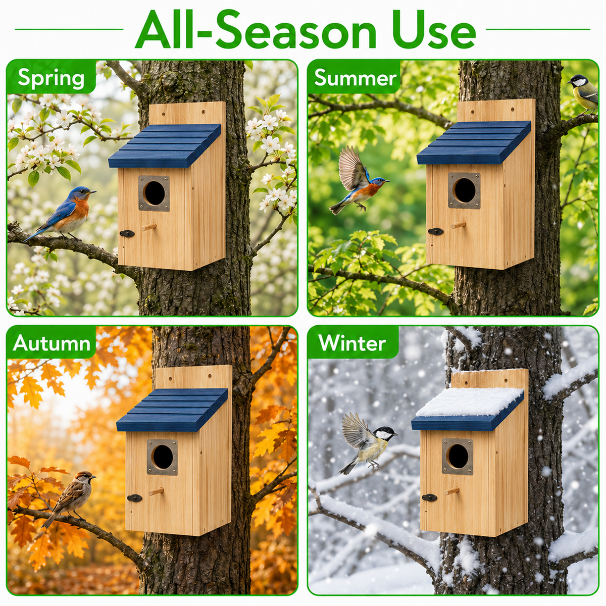 2 Pack Bird Houses for Outside, Wooden Cedar Bluebird Nesting Box with Copper Entrance Guard, Mountable Bird House for Tree, Garden, Patio &amp; Backyard, Easy Clean Shelter for Sparrows and Wild