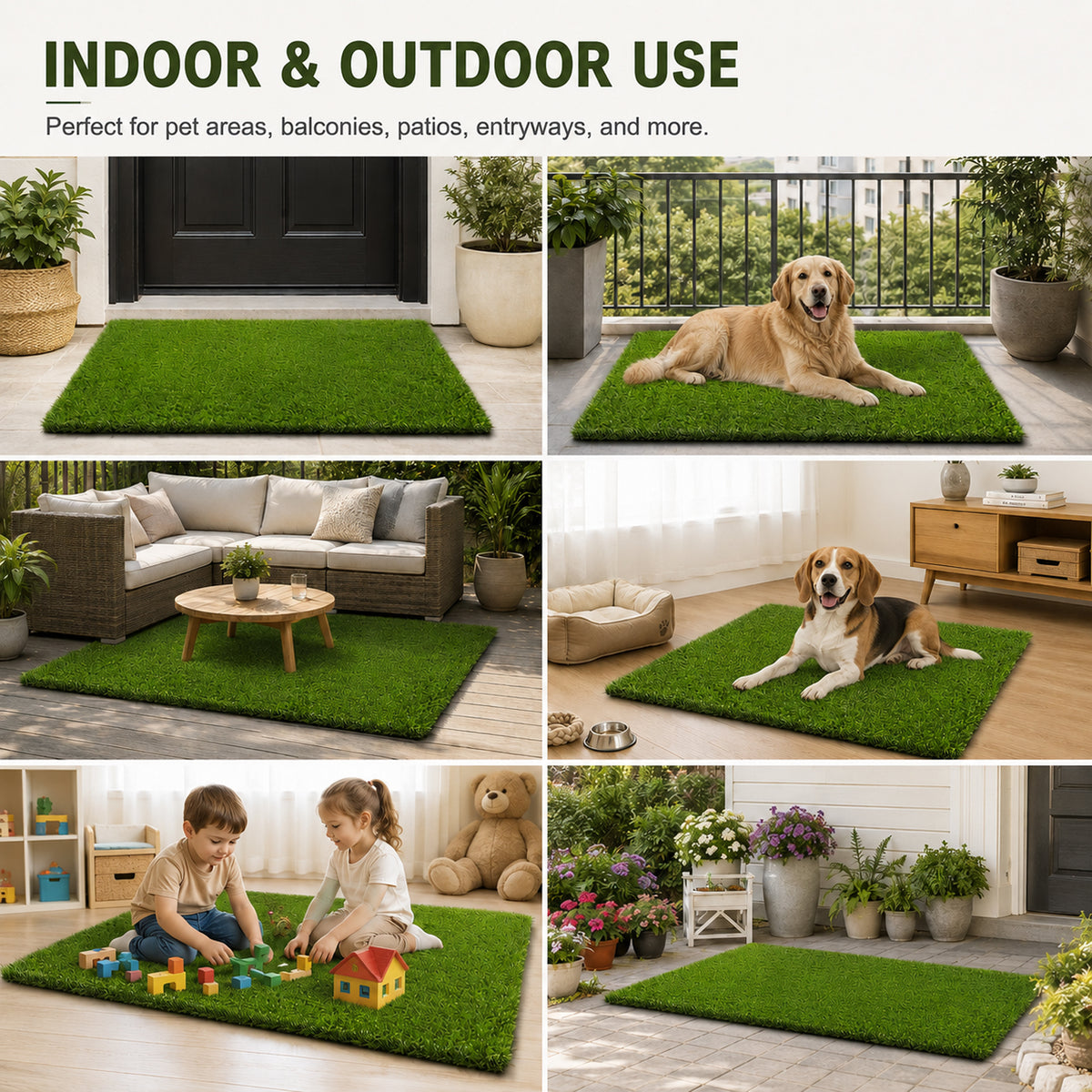 Grass Pee Pads for Dogs, 47.3 x 31.5 Inch Reusable Dog Grass Pad, Washable Artificial Grass Mat with Drainage Holes for Potty Training, Balcony, Patio, Indoor and Outdoor Use
