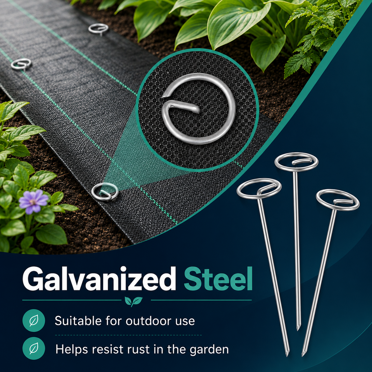 Landscape Staples 120 Pack 6 Inch Galvanized Steel Weed Barrier Stakes with Circle Top for Ground Cover Fabric Garden Turf and Outdoor Decor