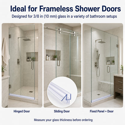 2-Pack Frameless Glass Shower Door Bottom Seal Strip, Effective Water Barrier Prevents Shower Water Leakage (3/8” x 39”)