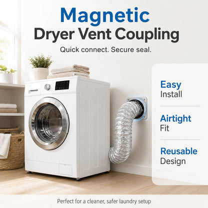 Magnetic Dryer Vent Connector, 180 Degree Wall Mount Exhaust Coupler, 4 Inch Carbon Steel Airtight Duct Adapter for Dryer Vent System, Laundry Room Vent Fitting