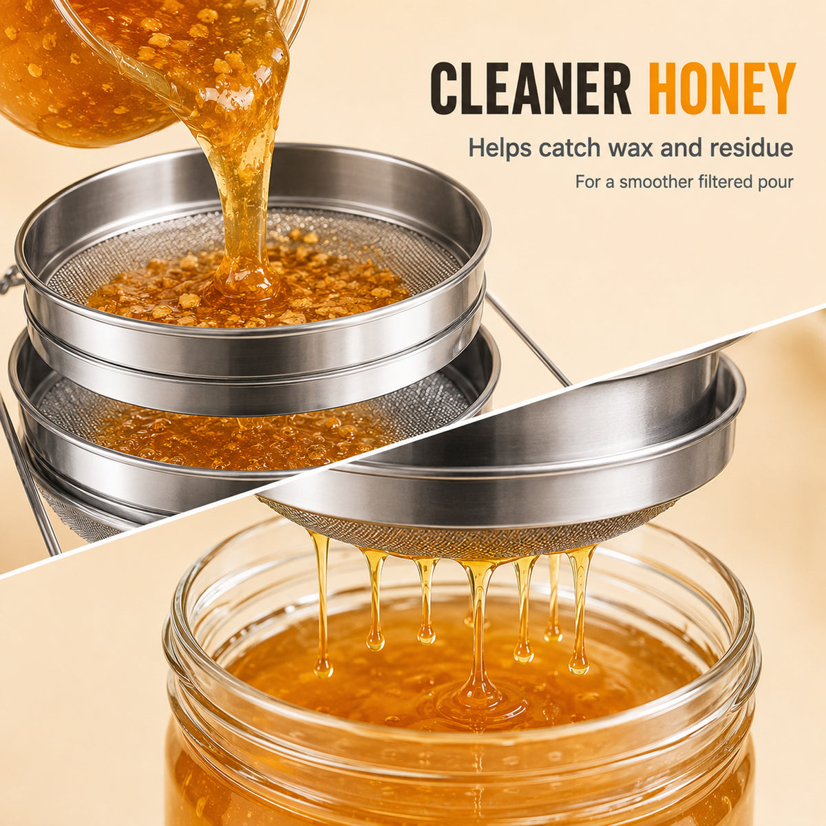 Stainless Steel Honey Filter Strainer, Double Sieve Honey Extractor Equipment for 5 Gallon Bucket, Beekeeping Supplies Metal Strainer