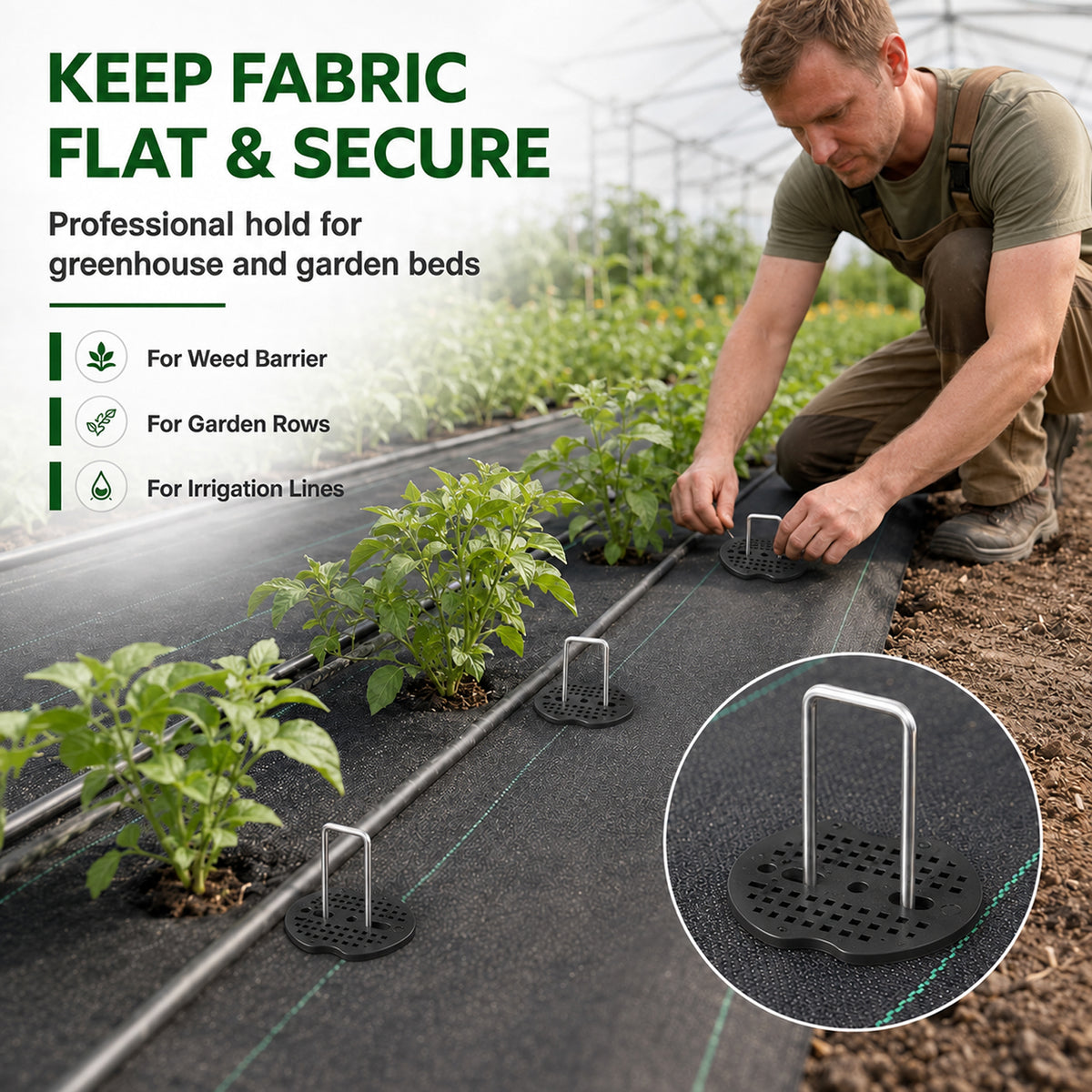 50 Pcs Garden Stakes Landscape Staples Set, 6 Inch 11 Gauge Heavy Duty Galvanized U-Shaped Pins with 50 Gaskets for Weed Barrier Fabric, Grass Sod, Artificial Turf & Yard Landscape, Weed Barrier