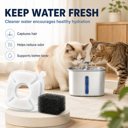 32 Piece Cat Water Fountain Filter Set, 16 Replacement Filters with 16 Sponges for 67 oz, 95 oz and 135 oz Pet Drinking Fountains