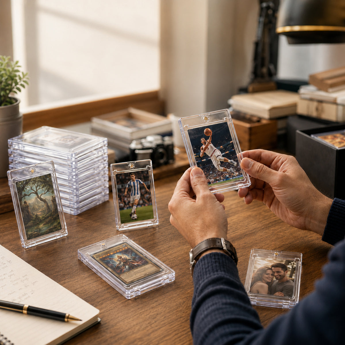 30 Pack Magnetic Card Holders, 35pt One-Touch Trading Card Cases with UV Protection, Hard Plastic Display Protectors for Baseball, Sports and Game Cards