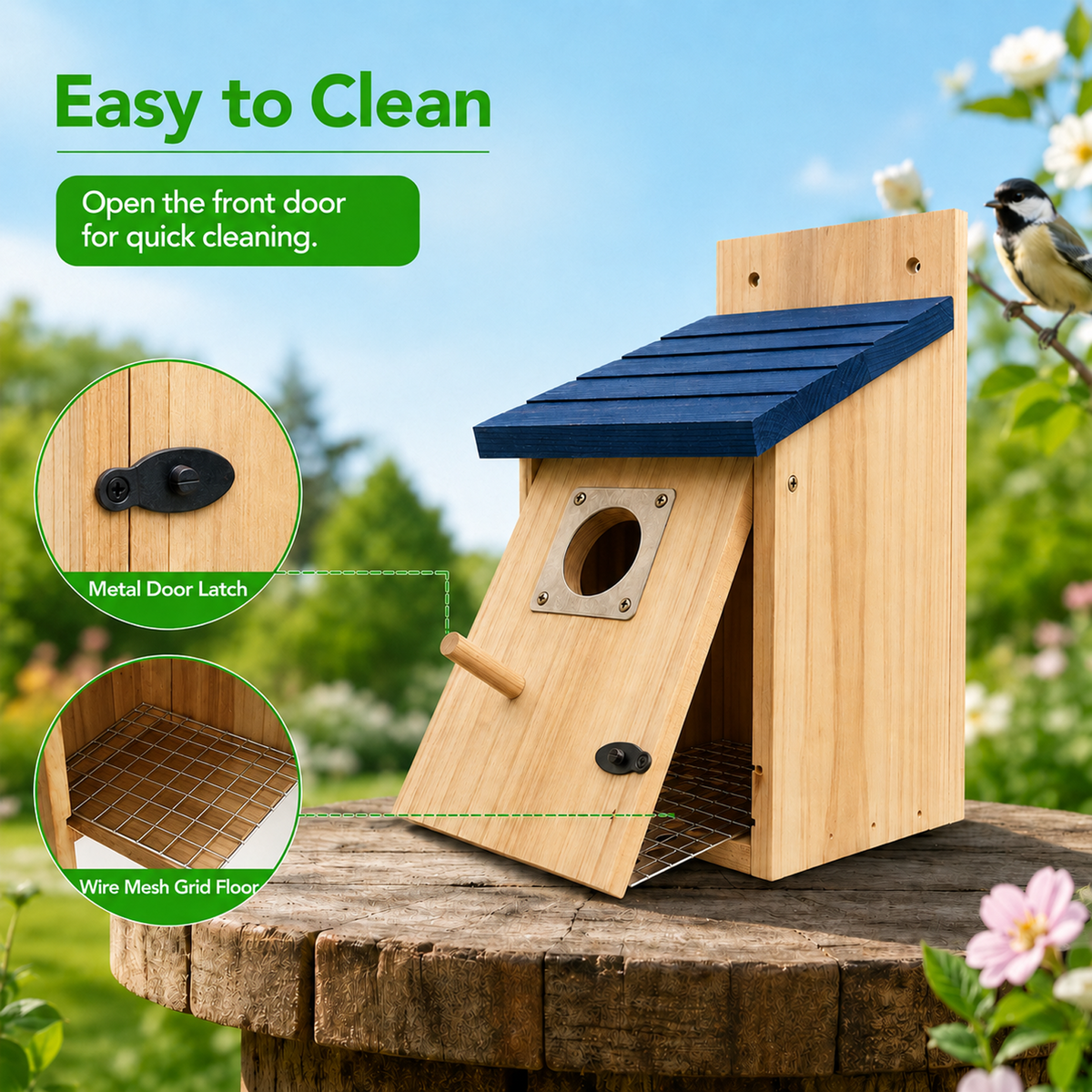 2 Pack Bird Houses for Outside, Wooden Cedar Bluebird Nesting Box with Copper Entrance Guard, Mountable Bird House for Tree, Garden, Patio &amp; Backyard, Easy Clean Shelter for Sparrows and Wild