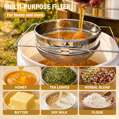 Stainless Steel Honey Filter Strainer, Double Sieve Honey Extractor Equipment for 5 Gallon Bucket, Beekeeping Supplies Metal Strainer