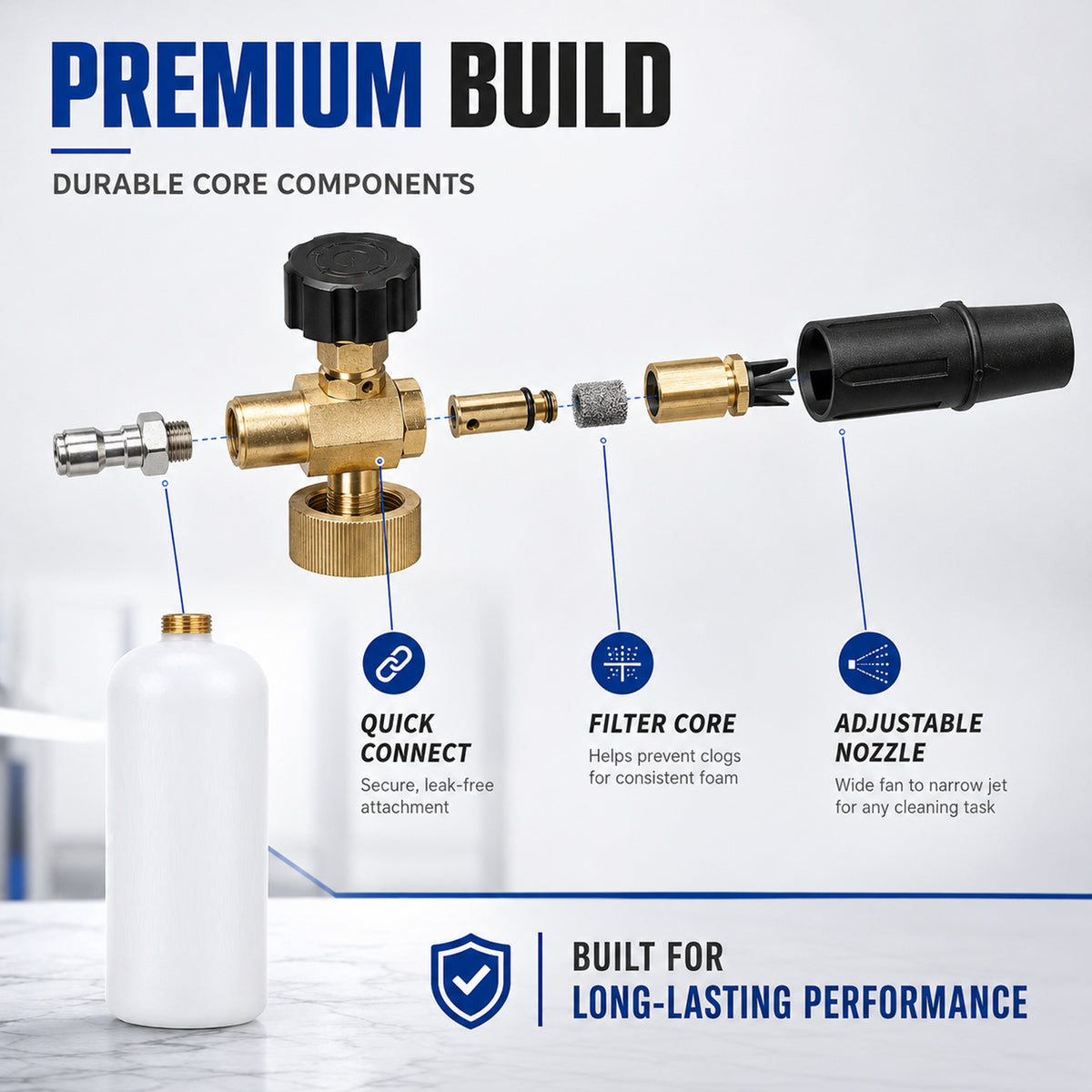 Foam Cannon for Pressure Washer, 1L Adjustable Snow Foam Lance with 1/4-Inch Quick Connect and 5 Nozzle Tips for Car Washing