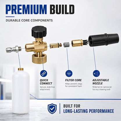Foam Cannon for Pressure Washer, 1L Adjustable Snow Foam Lance with 1/4-Inch Quick Connect and 5 Nozzle Tips for Car Washing
