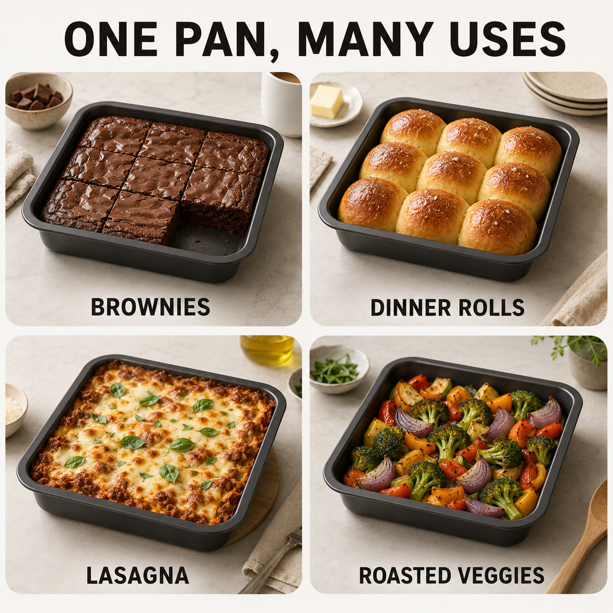 2-Pack 8-Inch Non-Stick Square Cake Pan, 8x8 Baking Pan for Cakes, Brownies & Lasagna, Dishwasher Safe & Oven Safe