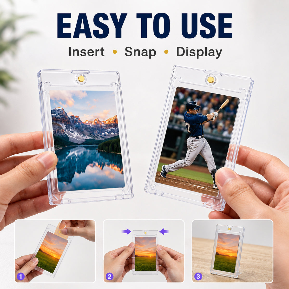 30 Pack Magnetic Card Holders, 35pt One-Touch Trading Card Cases with UV Protection, Hard Plastic Display Protectors for Baseball, Sports and Game Cards
