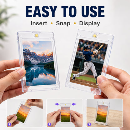 30 Pack Magnetic Card Holders, 35pt One-Touch Trading Card Cases with UV Protection, Hard Plastic Display Protectors for Baseball, Sports and Game Cards