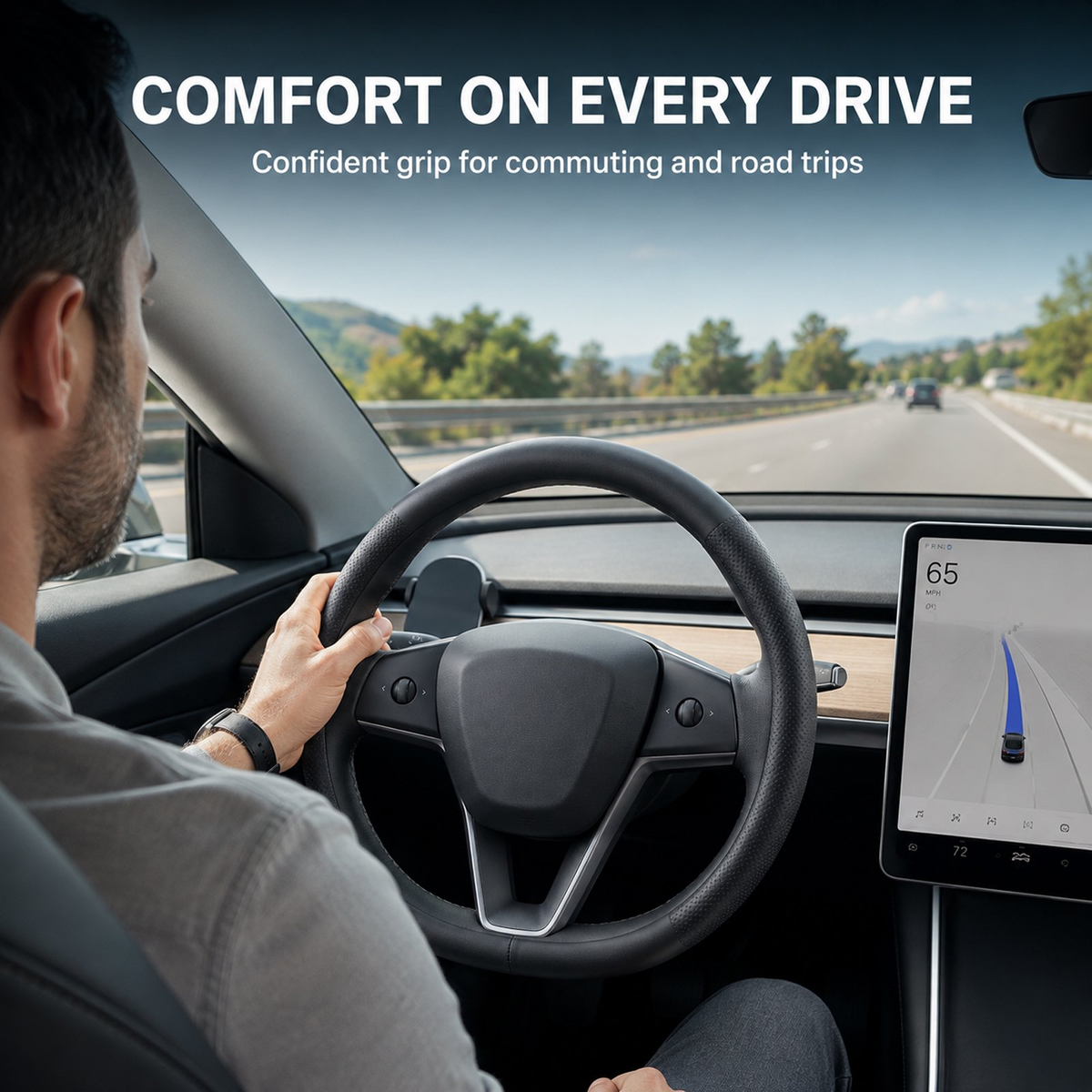 Nappa Leather Steering Wheel Cover Compatible with Tesla Model Y Accessories 2026 Juniper, Tesla Model 3 Accessories, Non-Slip Breathable Black Car Steering Wheel Cover, Y Protector