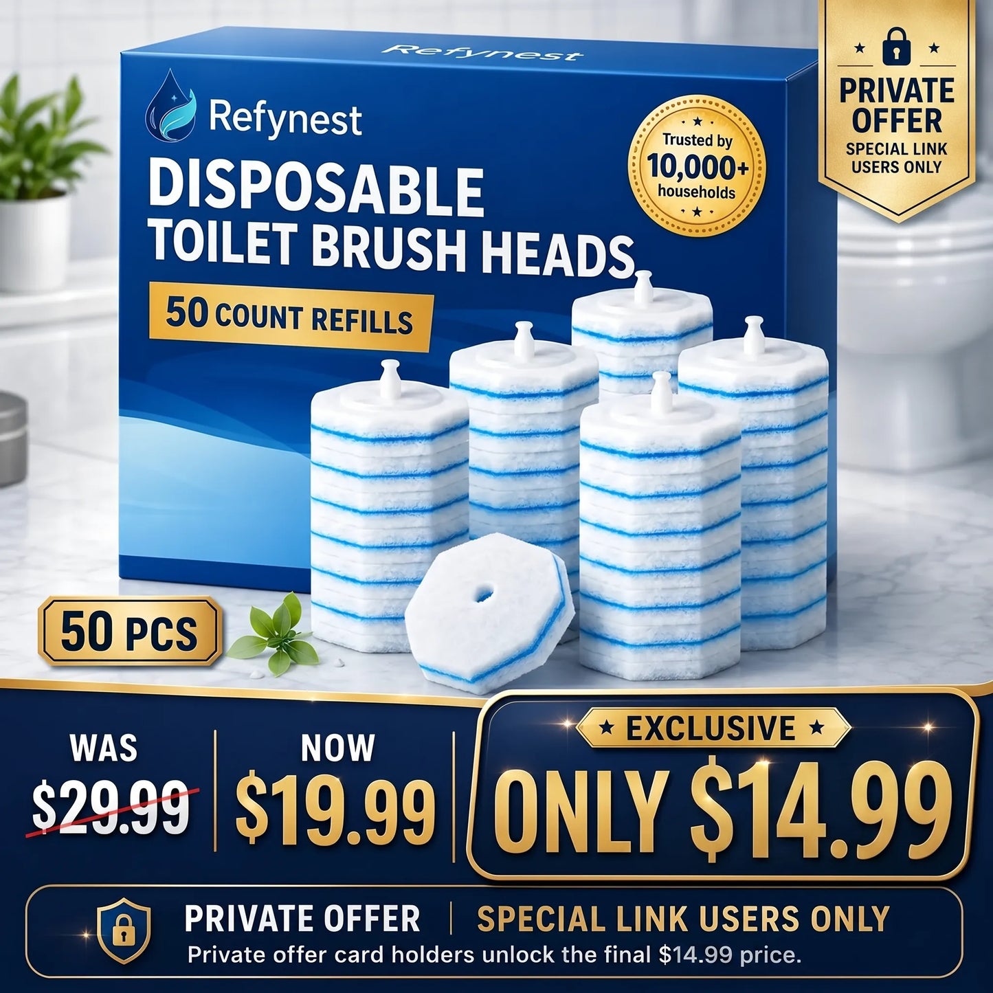 Refynest 50PC Toilet Wand Refills  | Exclusive Card Deal