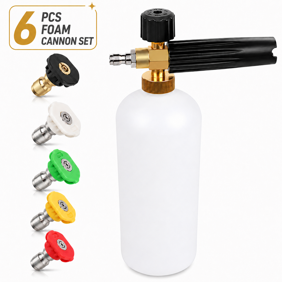 Foam Cannon for Pressure Washer, 1L Adjustable Snow Foam Lance with 1/4-Inch Quick Connect and 5 Nozzle Tips for Car Washing