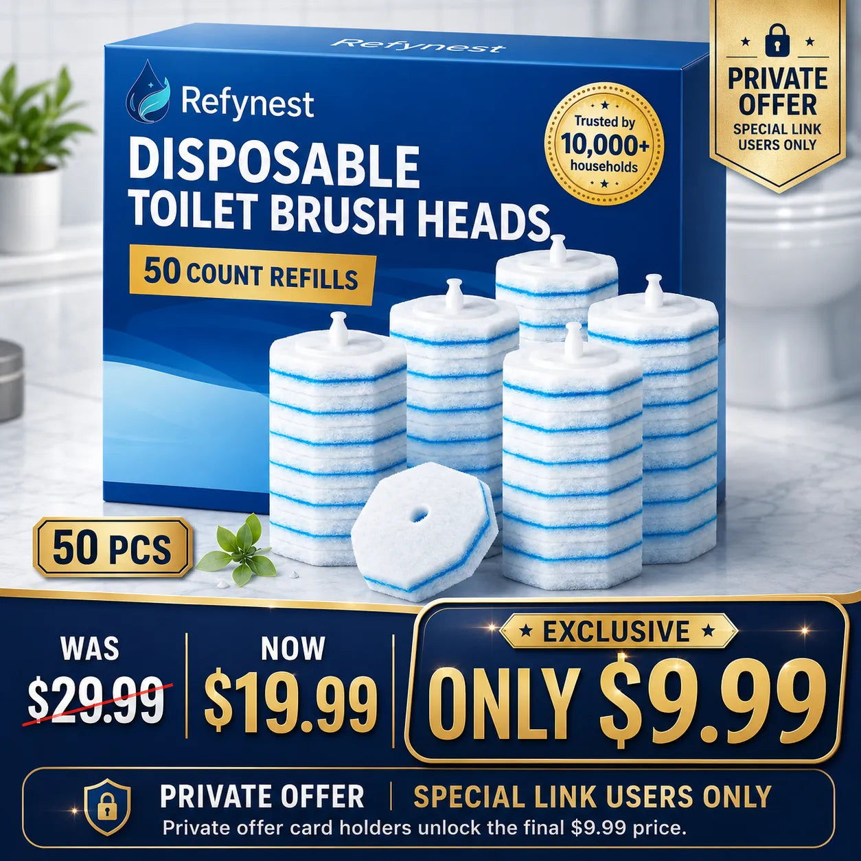 Refynest Toilet Wand Refills Value Pack | Affordable Disposable Toilet Cleaning Refills