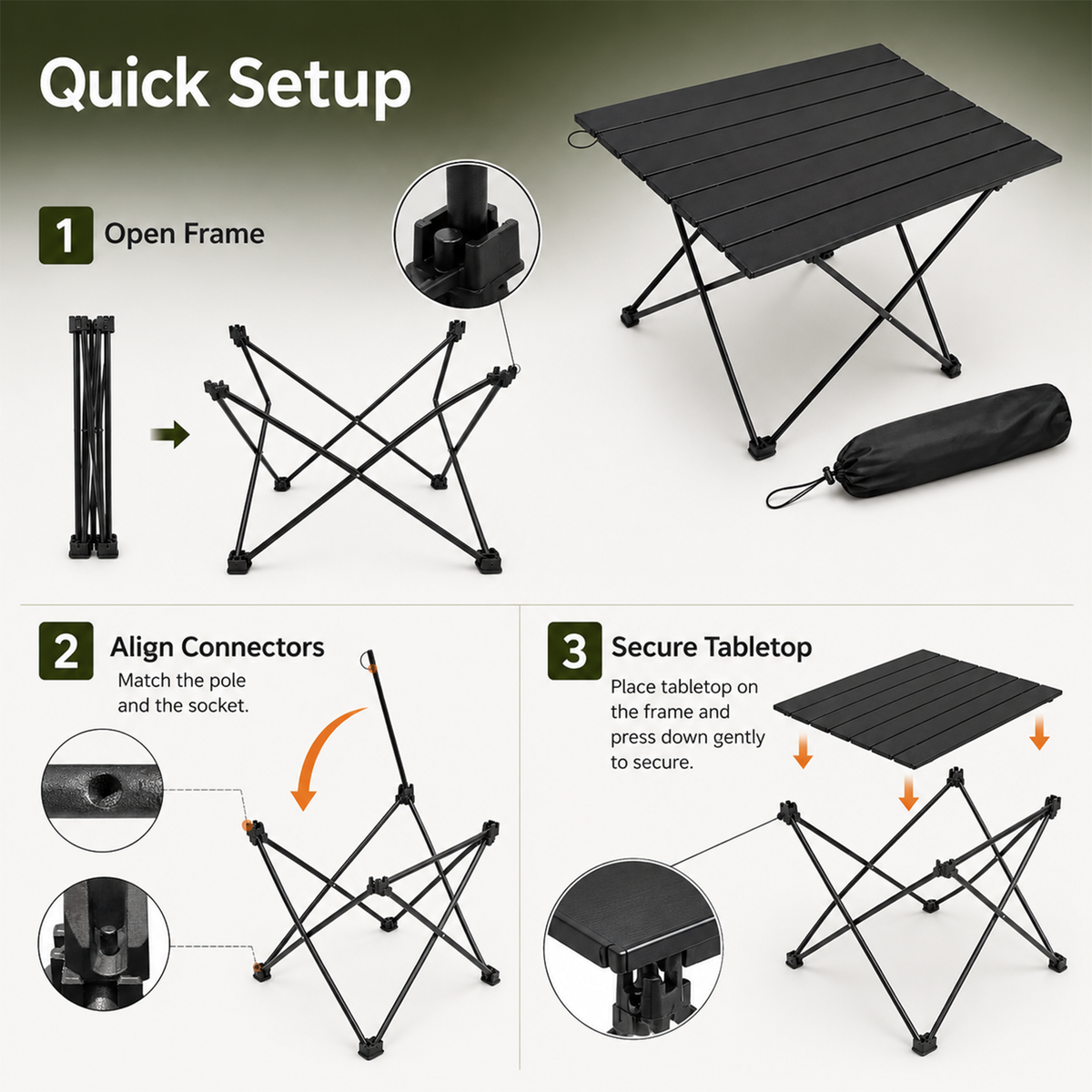 Ultralight Folding Camping Table,Portable Camping Table with Aluminum Table Top,Folding Camping Table with Carry Bag for Outdoor,Picnic, BBQ,Cooking,Festival,Beach,Home,Black